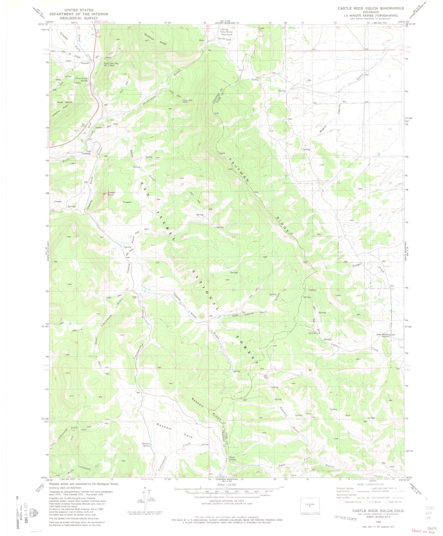 Classic USGS Castle Rock Gulch Colorado 7.5'x7.5' Topo Map Image