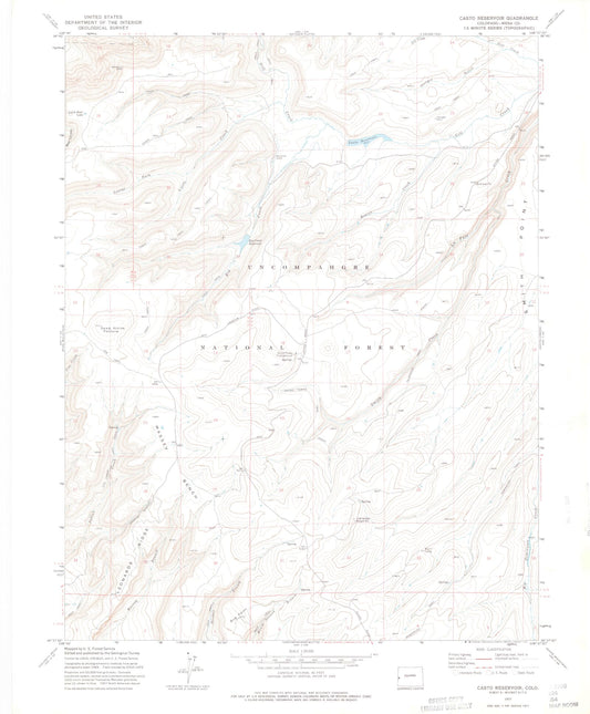 Classic USGS Casto Reservoir Colorado 7.5'x7.5' Topo Map Image
