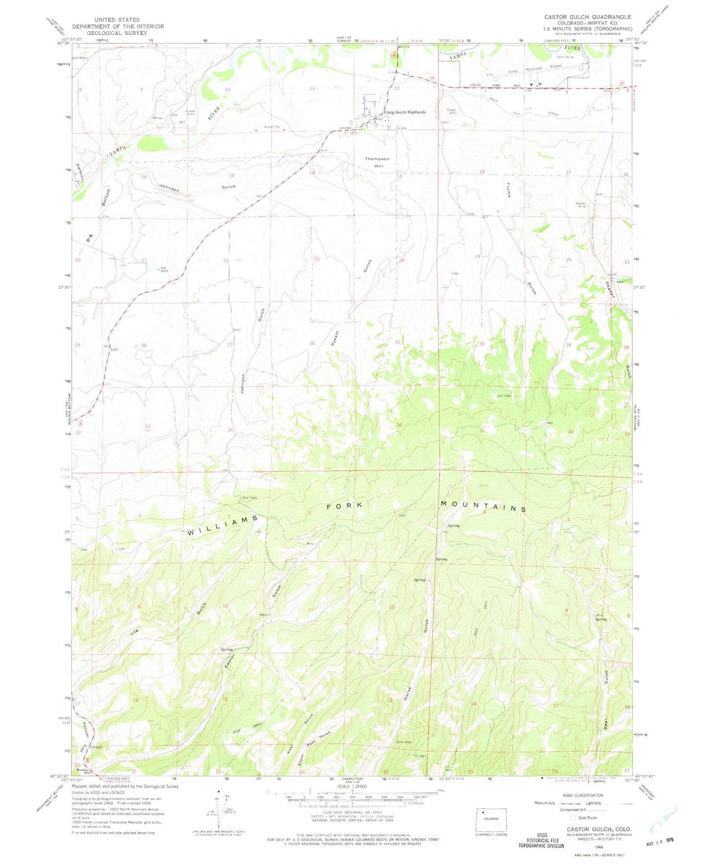 Classic USGS Castor Gulch Colorado 7.5'x7.5' Topo Map Image