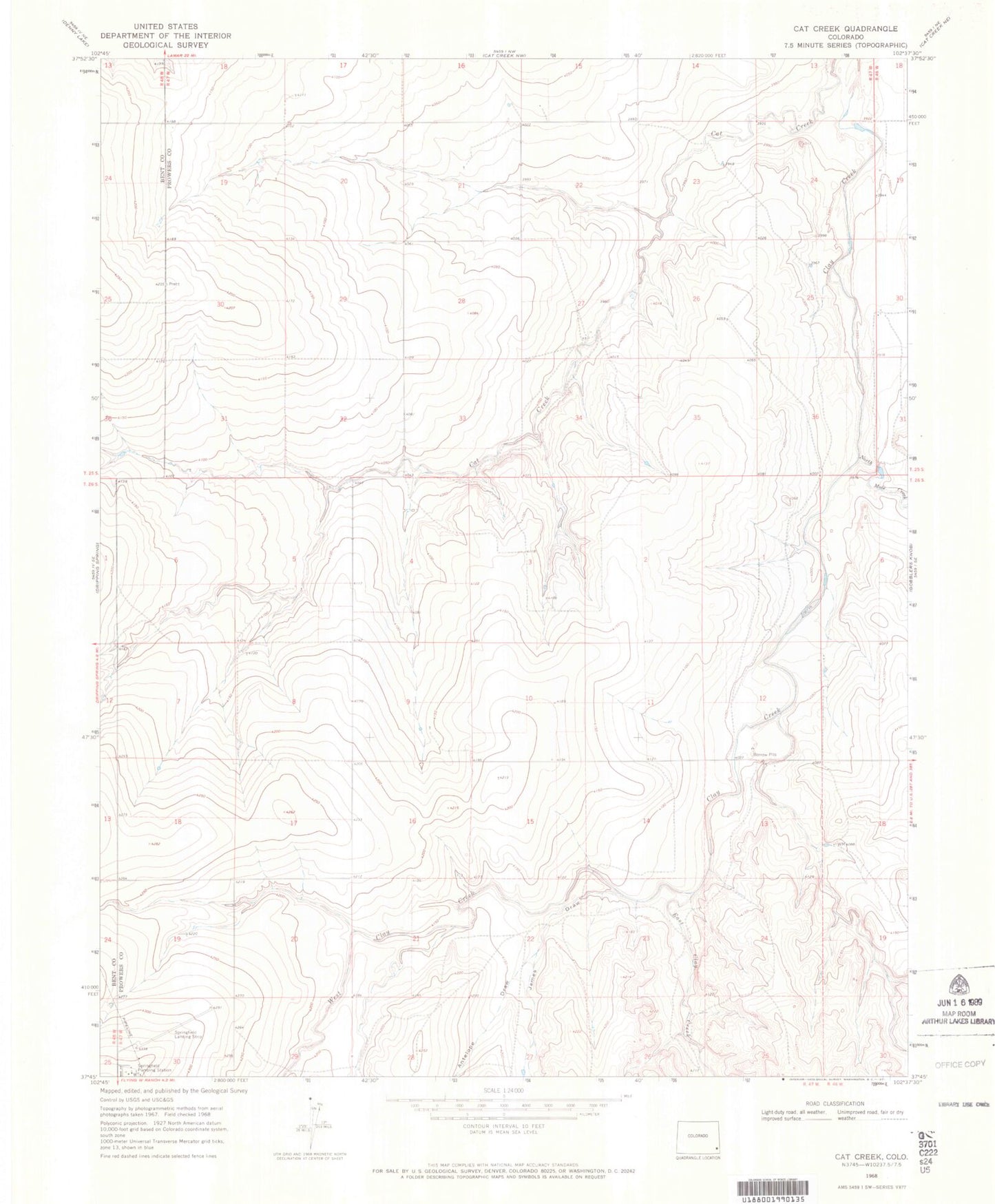 Classic USGS Cat Creek Colorado 7.5'x7.5' Topo Map Image