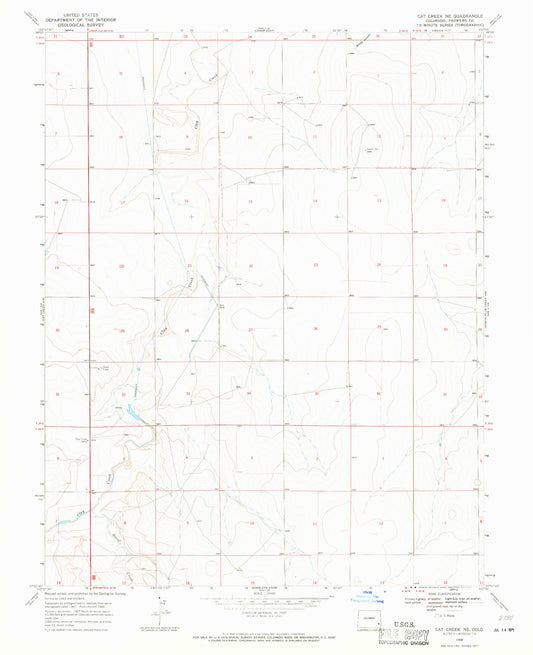 Classic USGS Cat Creek NE Colorado 7.5'x7.5' Topo Map Image