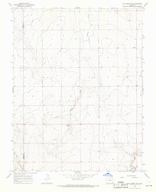 Classic USGS Cat Creek NW Colorado 7.5'x7.5' Topo Map Image