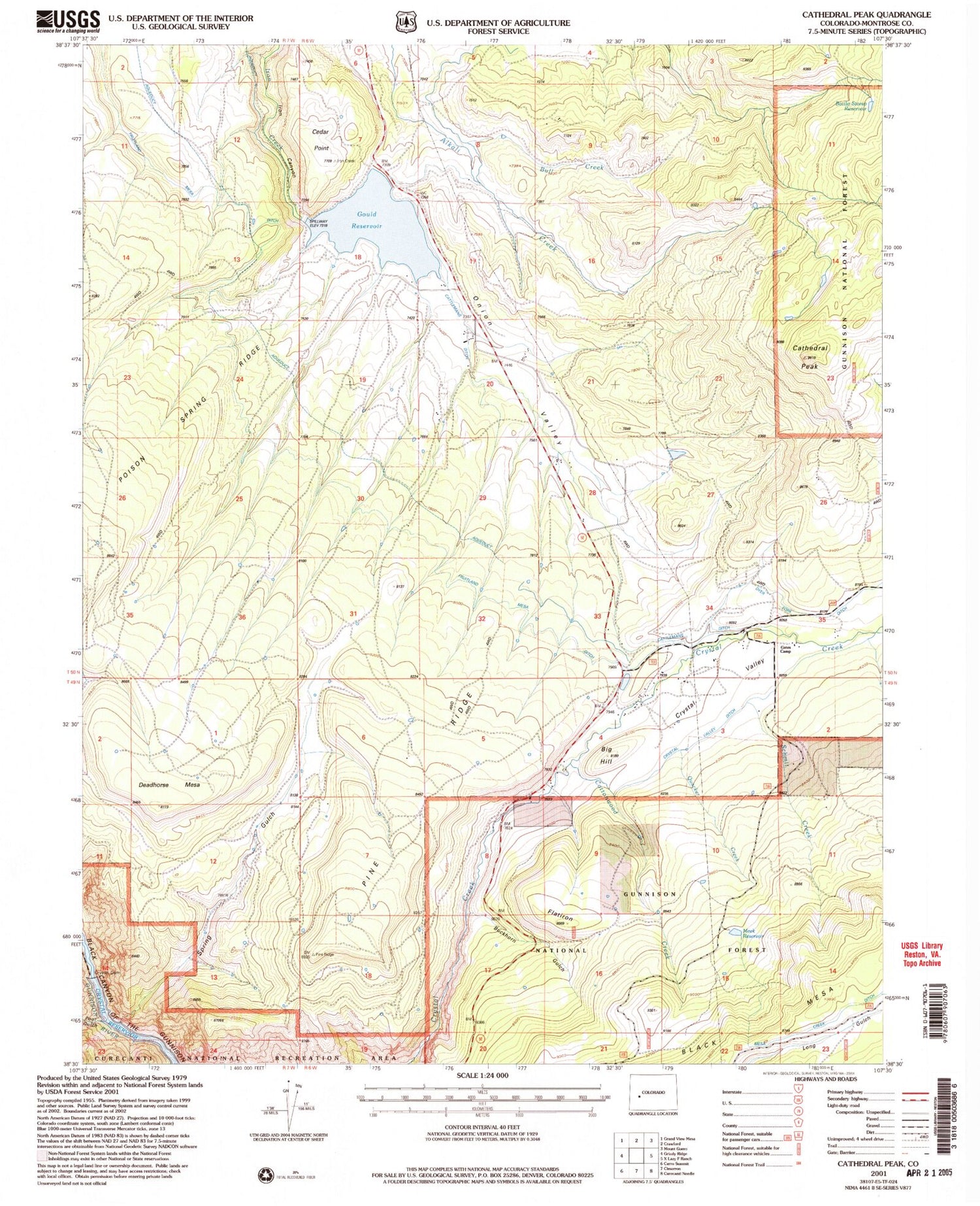 Classic USGS Cathedral Peak Colorado 7.5'x7.5' Topo Map Image