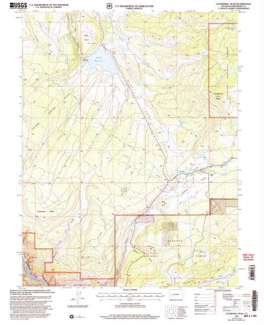 Classic USGS Cathedral Peak Colorado 7.5'x7.5' Topo Map Image