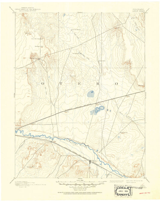 Historic 1893 Catlin Colorado 30'x30' Topo Map Image