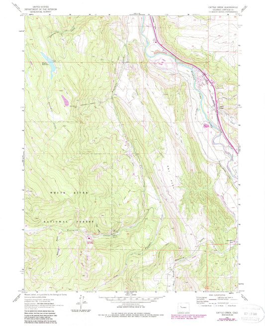 Classic USGS Cattle Creek Colorado 7.5'x7.5' Topo Map Image