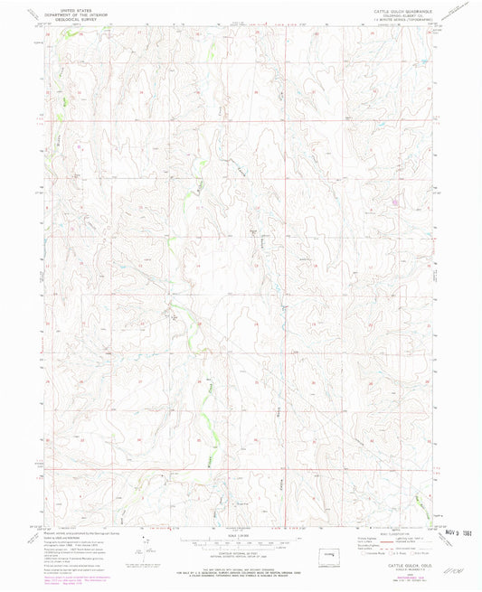 Classic USGS Cattle Gulch Colorado 7.5'x7.5' Topo Map Image