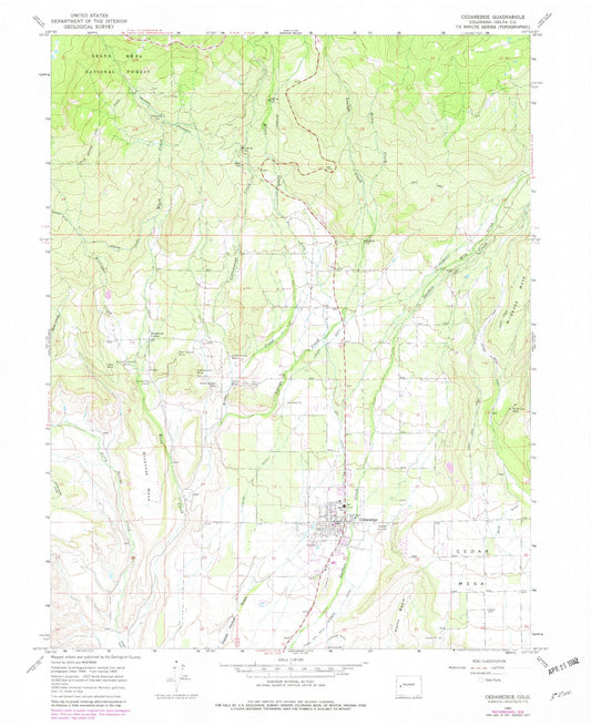 Classic USGS Cedaredge Colorado 7.5'x7.5' Topo Map Image
