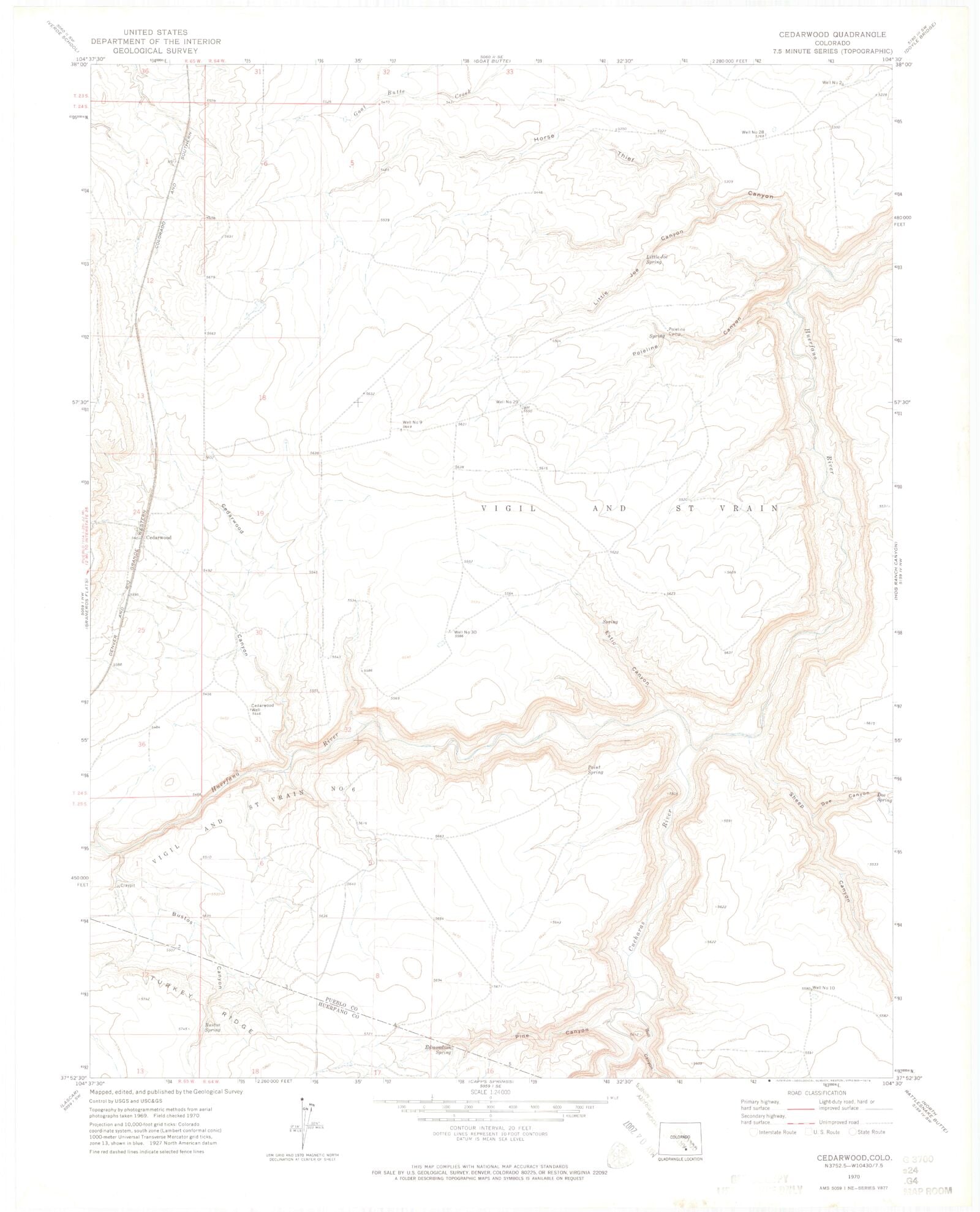 Classic USGS Cedarwood Colorado 7.5'x7.5' Topo Map – MyTopo Map Store
