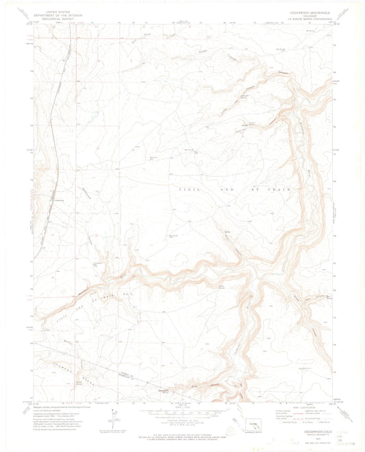 Classic USGS Cedarwood Colorado 7.5'x7.5' Topo Map Image