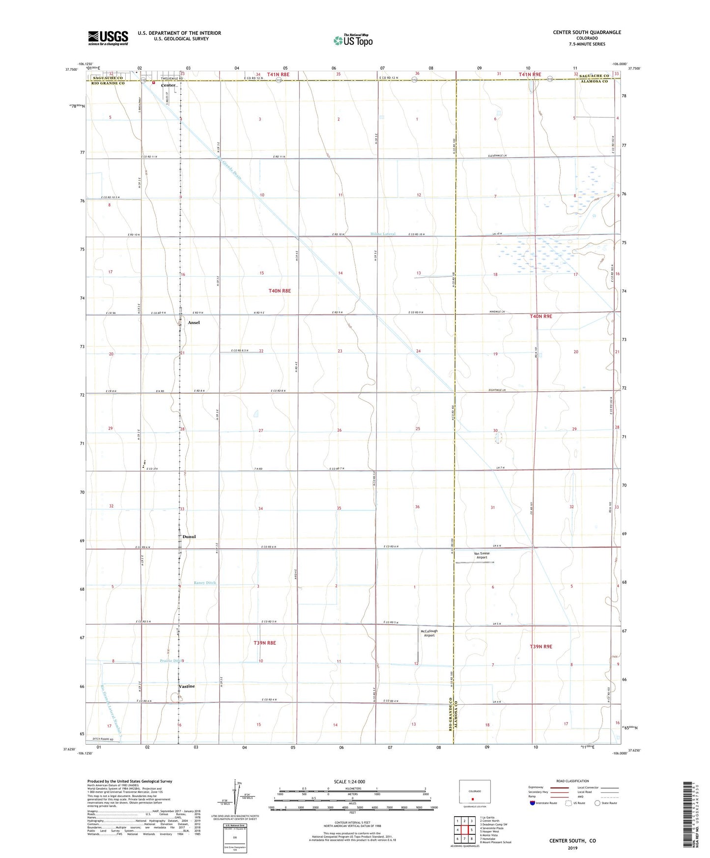 Center South Colorado US Topo Map Image