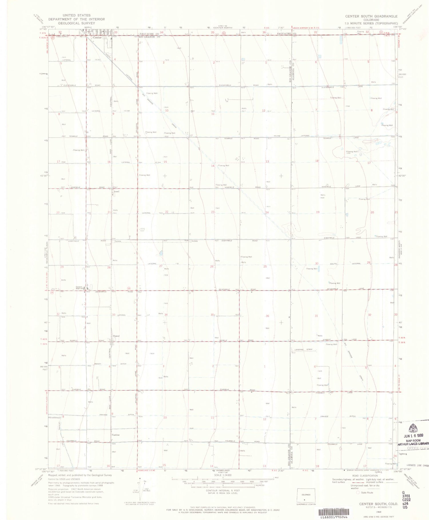 Classic USGS Center South Colorado 7.5'x7.5' Topo Map Image