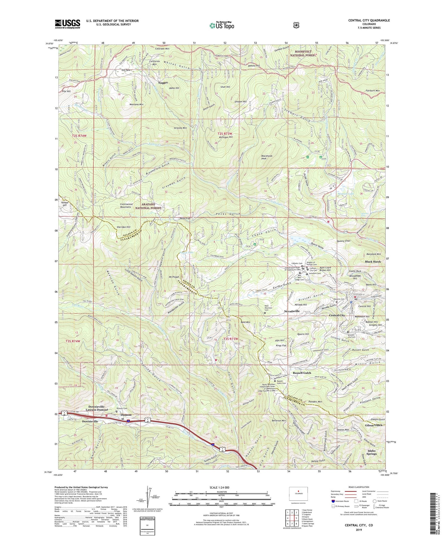 Central City Colorado US Topo Map Image