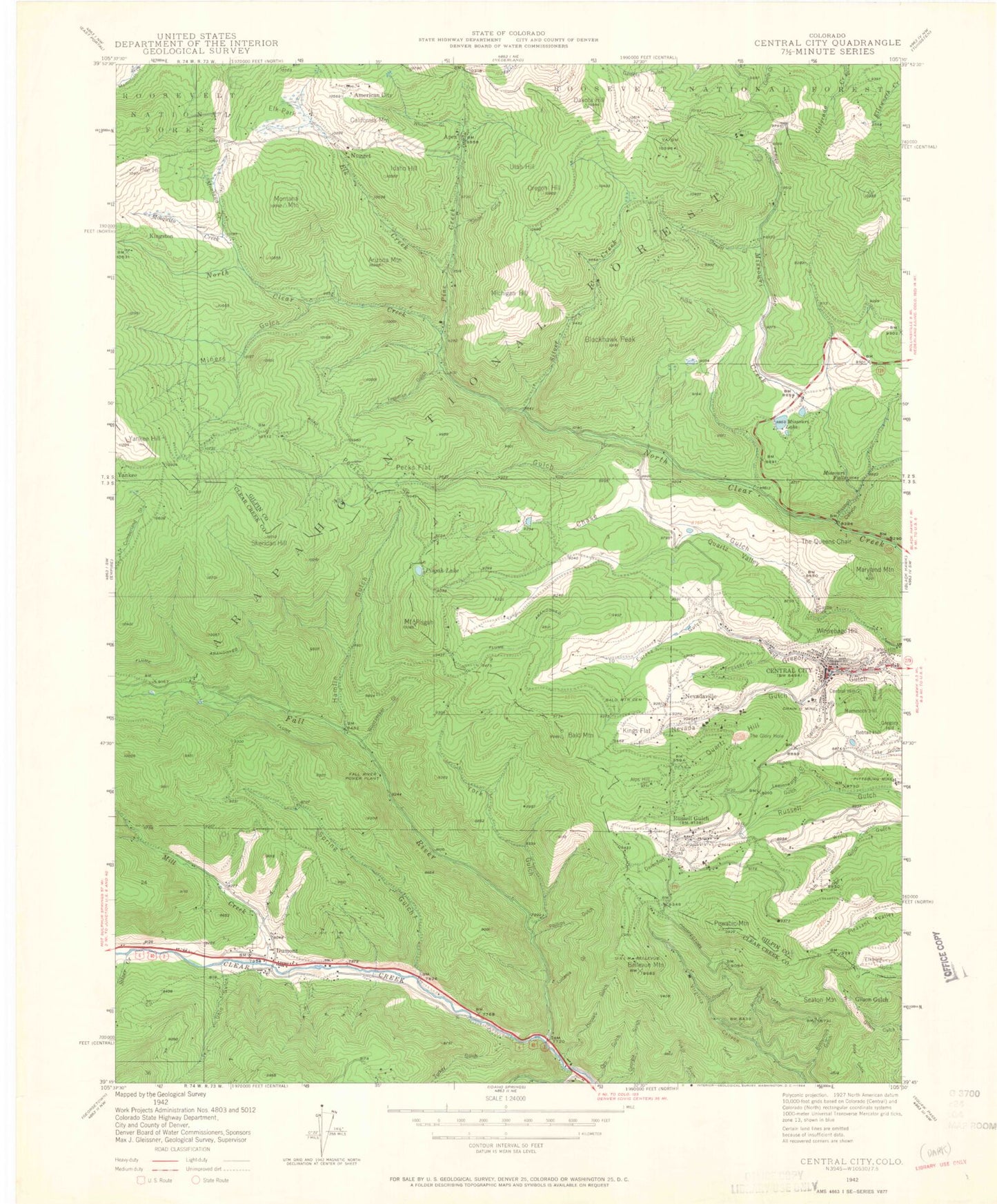 Classic USGS Central City Colorado 7.5'x7.5' Topo Map Image