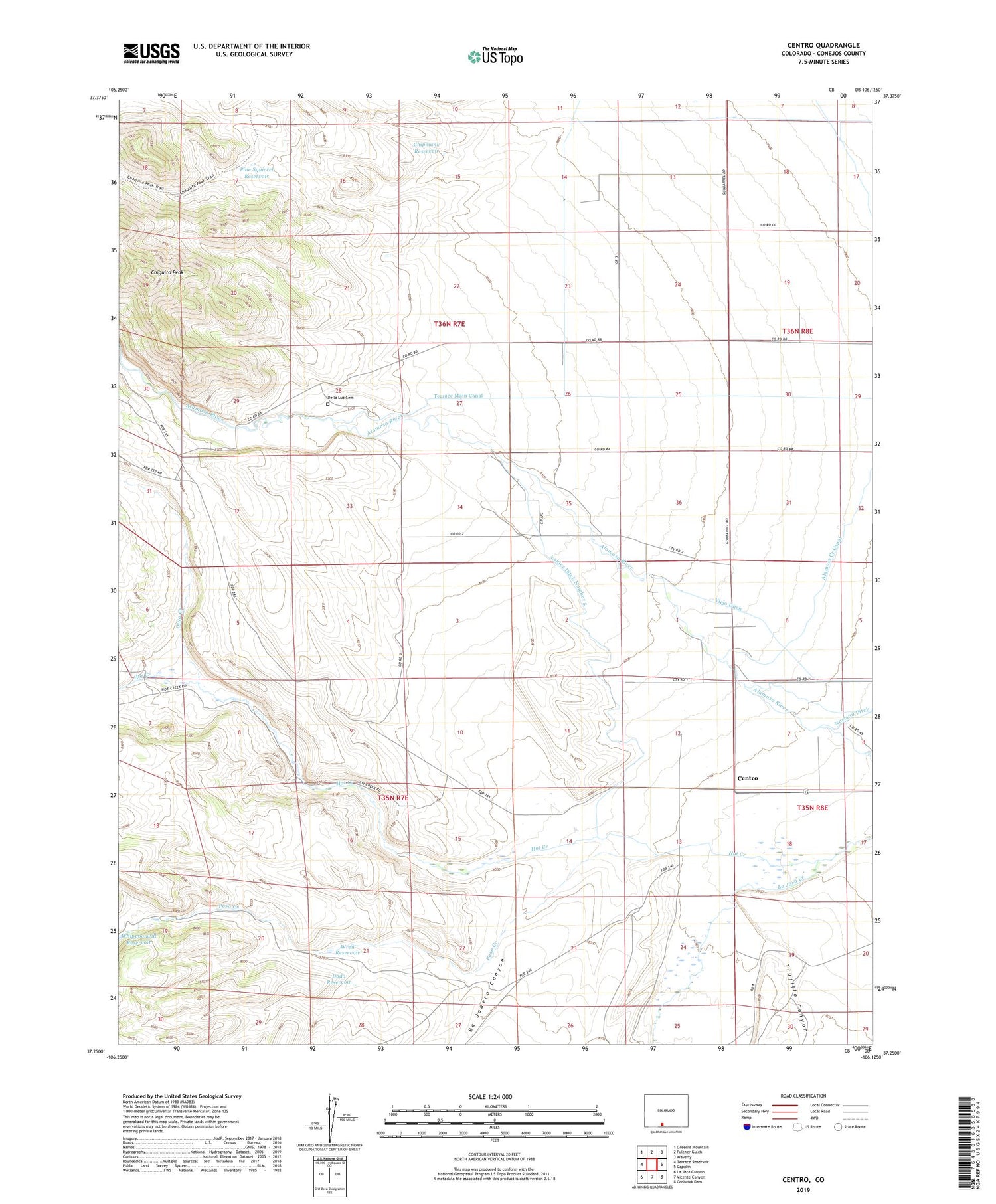 Centro Colorado US Topo Map Image