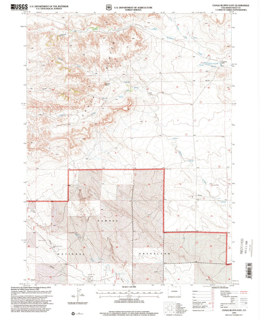Classic USGS Chalk Bluffs East Colorado 7.5'x7.5' Topo Map Image