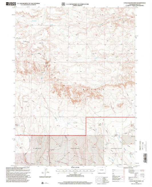 Classic USGS Chalk Bluffs West Colorado 7.5'x7.5' Topo Map Image