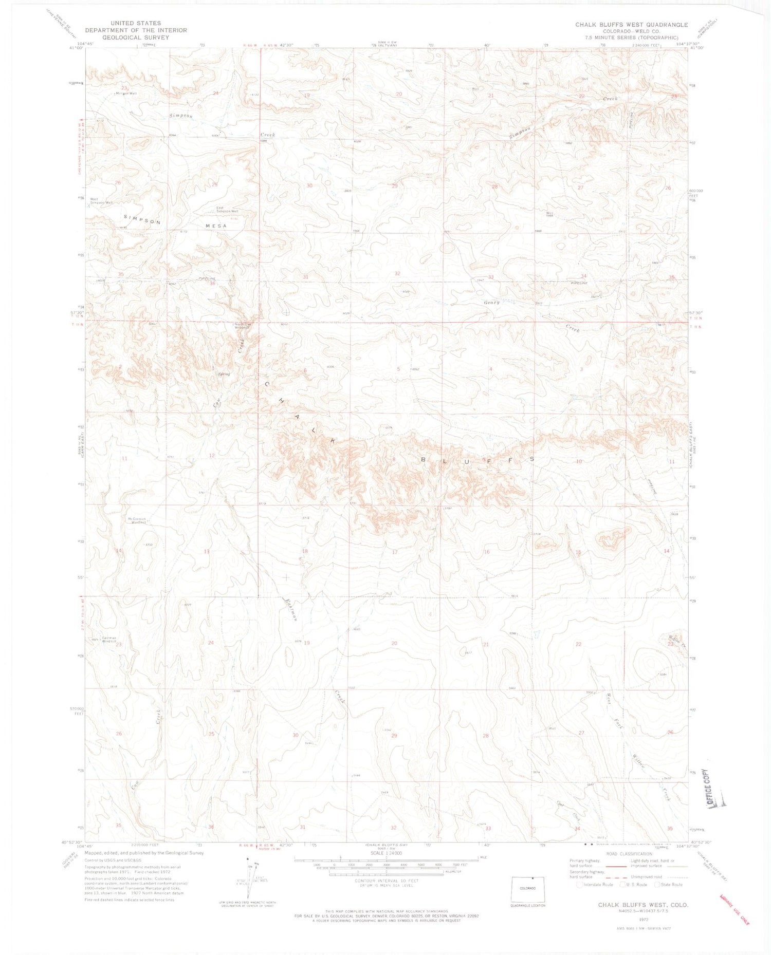 Classic USGS Chalk Bluffs West Colorado 7.5'x7.5' Topo Map Image
