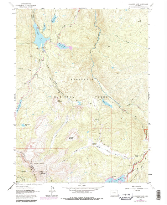 Classic USGS Chambers Lake Colorado 7.5'x7.5' Topo Map Image