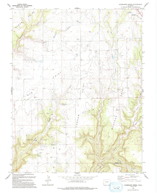 Classic USGS Champagne Spring Colorado 7.5'x7.5' Topo Map Image