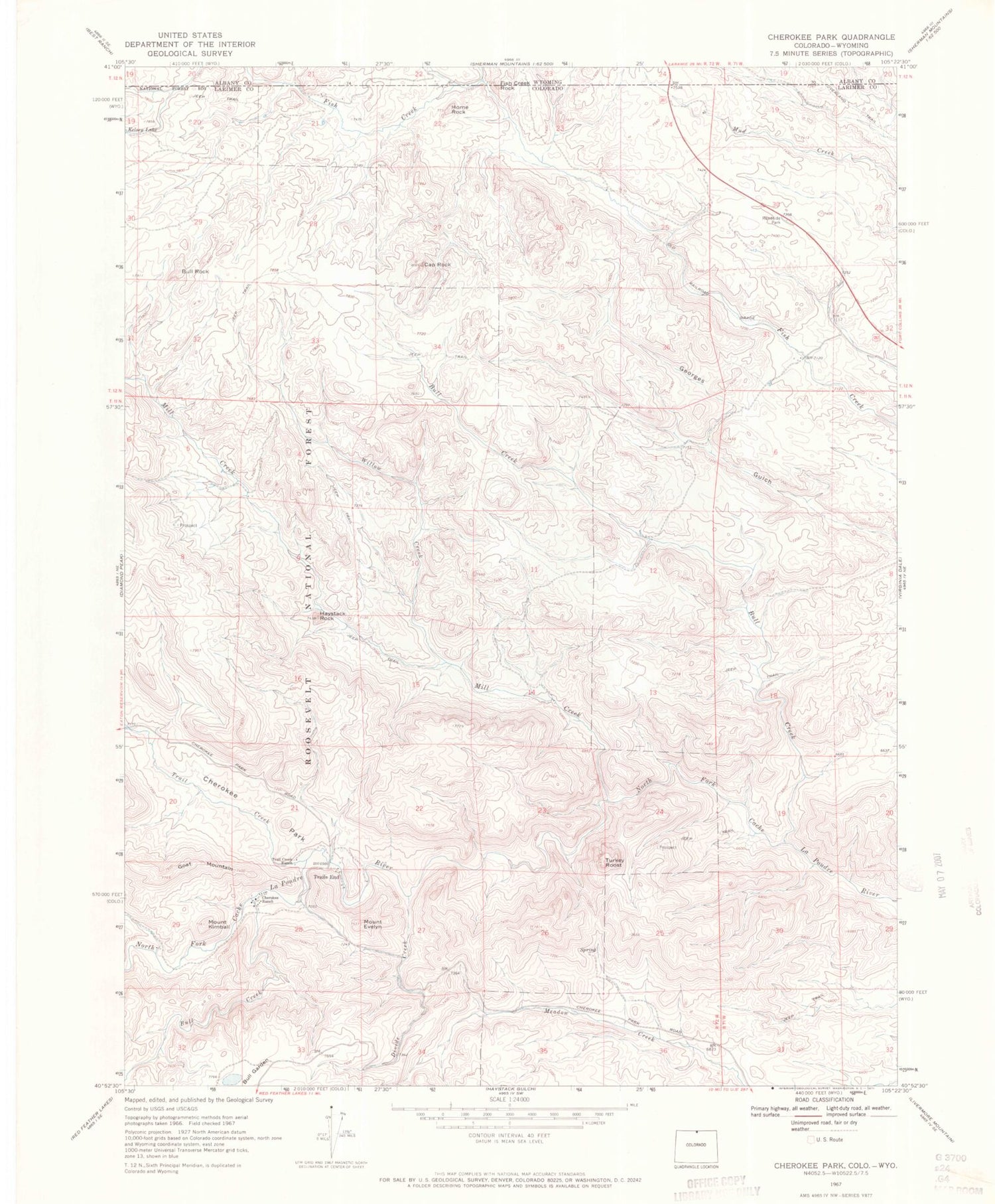 Classic USGS Cherokee Park Colorado 7.5'x7.5' Topo Map Image