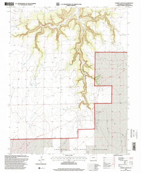 Classic USGS Cherry Canyon Colorado 7.5'x7.5' Topo Map Image