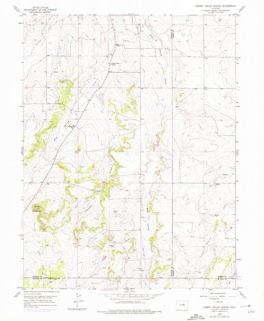Classic USGS Cherry Valley School Colorado 7.5'x7.5' Topo Map Image