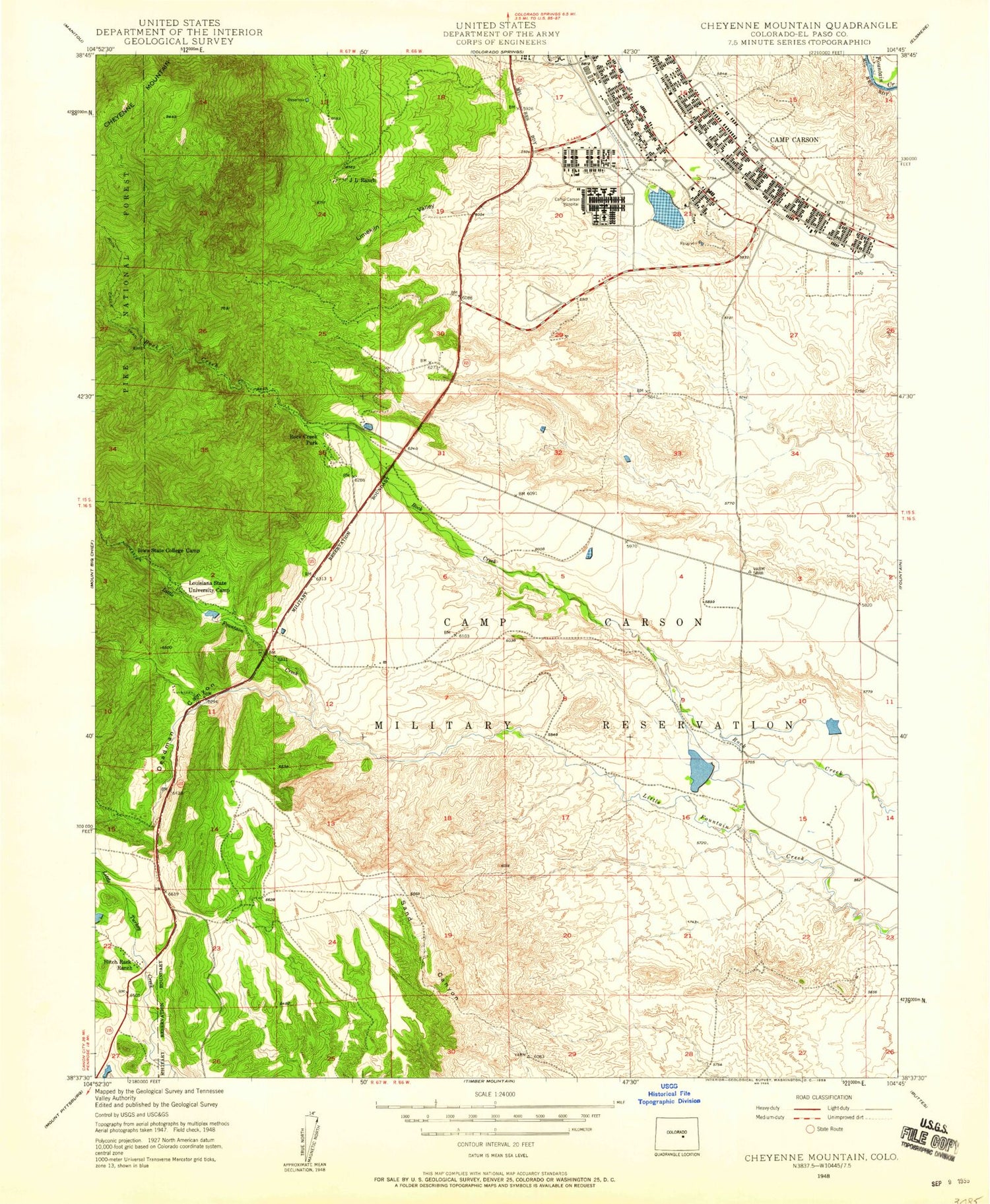 Classic USGS Cheyenne Mountain Colorado 7.5'x7.5' Topo Map Image