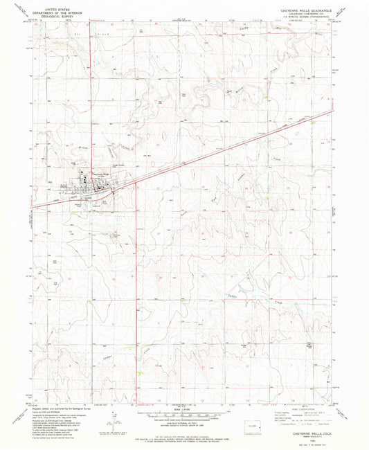 Classic USGS Cheyenne Wells Colorado 7.5'x7.5' Topo Map Image