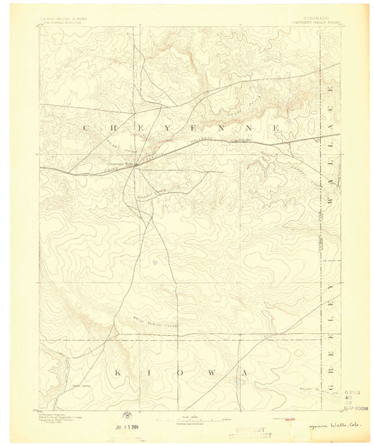 Historic 1892 Cheyenne Wells Colorado 30'x30' Topo Map Image