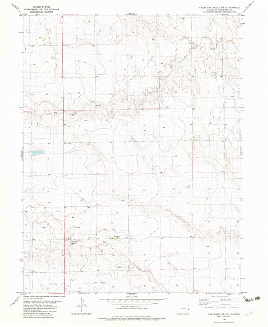 Classic USGS Cheyenne Wells NE Colorado 7.5'x7.5' Topo Map Image