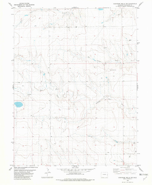 Classic USGS Cheyenne Wells NW Colorado 7.5'x7.5' Topo Map Image