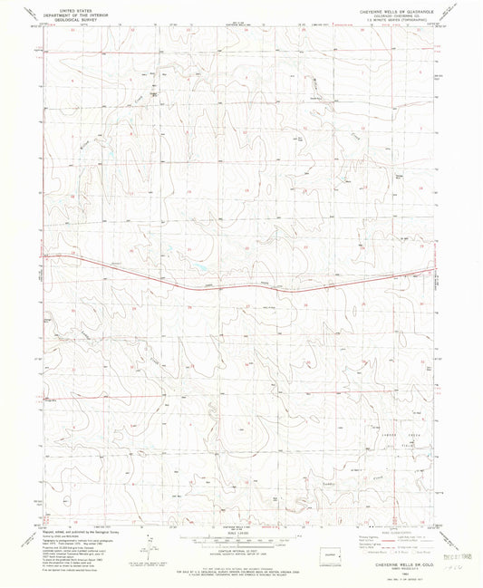 Classic USGS Cheyenne Wells SW Colorado 7.5'x7.5' Topo Map Image