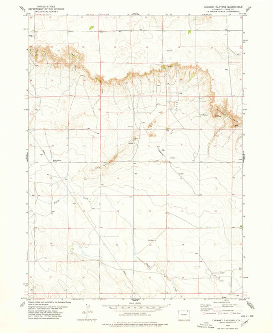 Classic USGS Chimney Canyons Colorado 7.5'x7.5' Topo Map Image