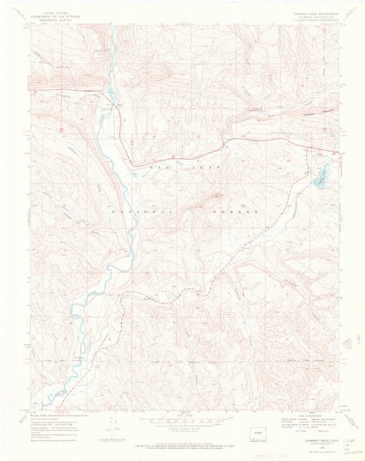Classic USGS Chimney Rock Colorado 7.5'x7.5' Topo Map Image