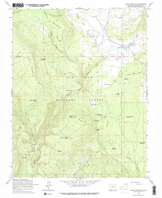 Classic USGS Chris Mountain Colorado 7.5'x7.5' Topo Map Image