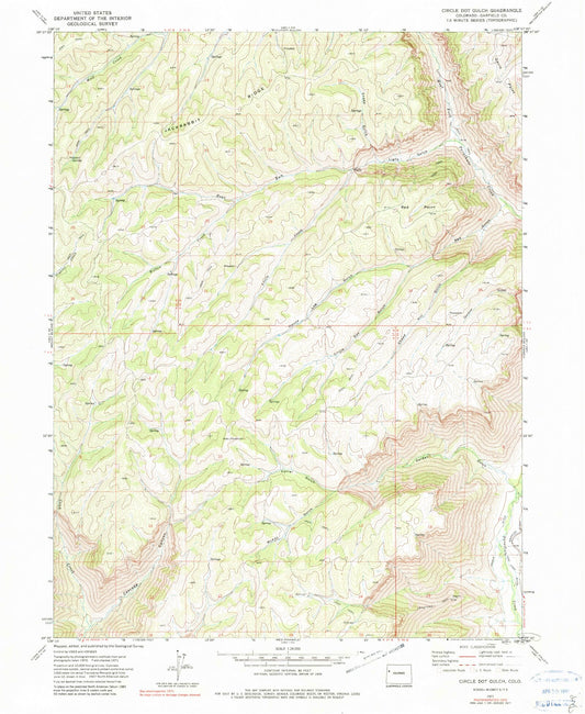 Classic USGS Circle Dot Gulch Colorado 7.5'x7.5' Topo Map Image