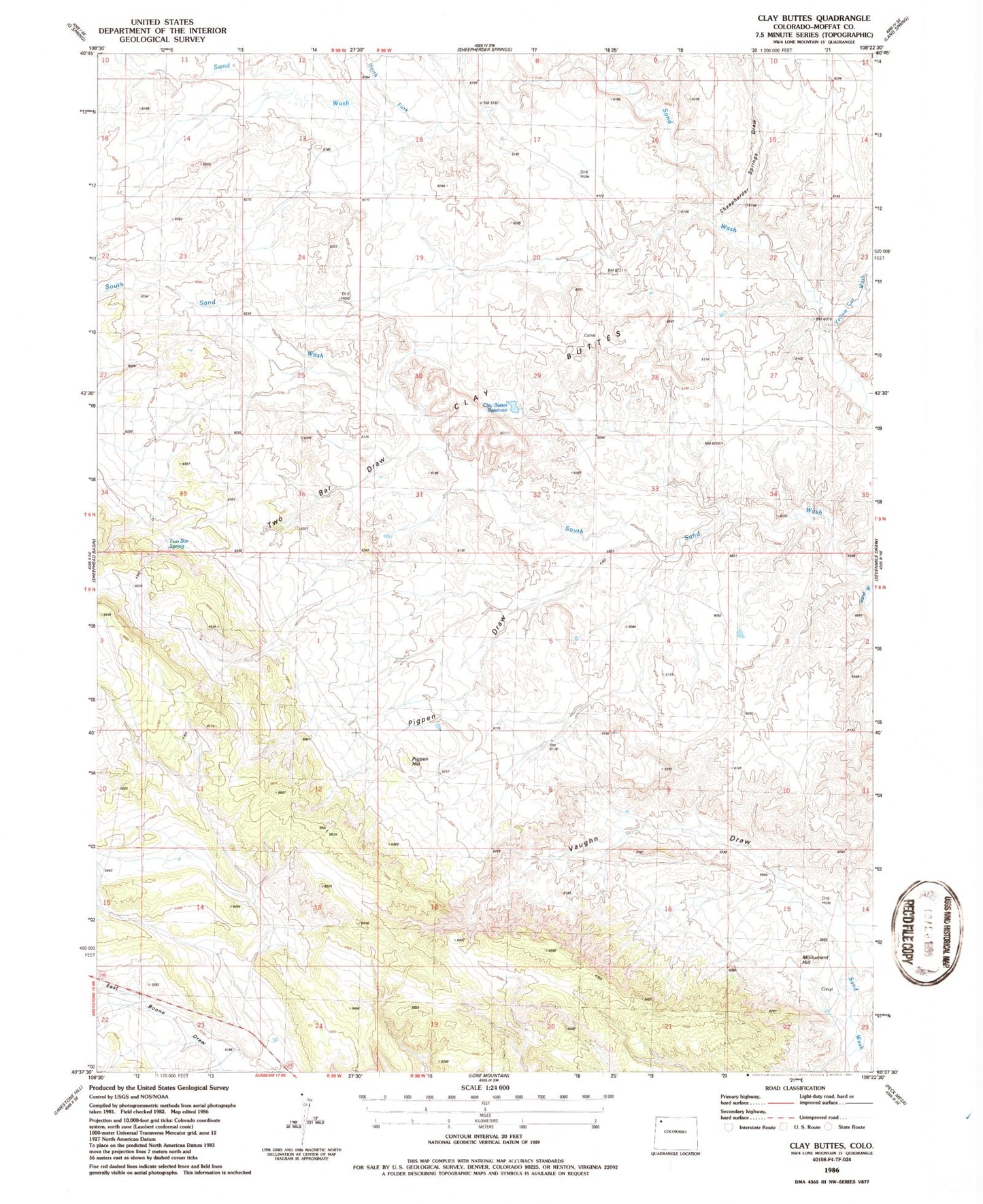 Classic USGS Clay Buttes Colorado 7.5'x7.5' Topo Map Image