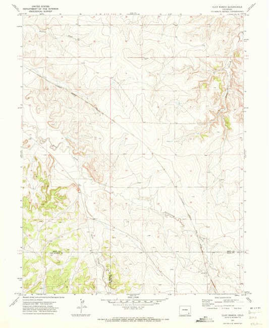 Classic USGS Clay Ranch Colorado 7.5'x7.5' Topo Map Image