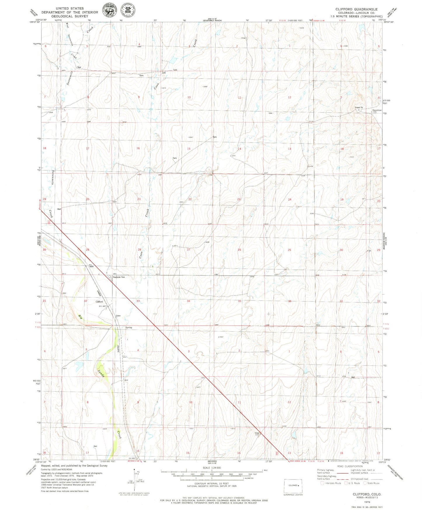 Classic USGS Clifford Colorado 7.5'x7.5' Topo Map Image