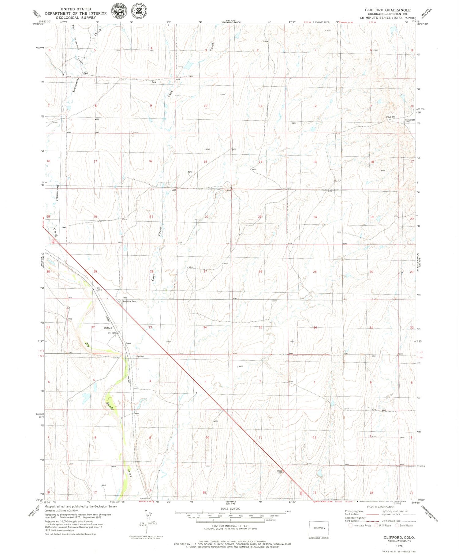 Classic USGS Clifford Colorado 7.5'x7.5' Topo Map Image