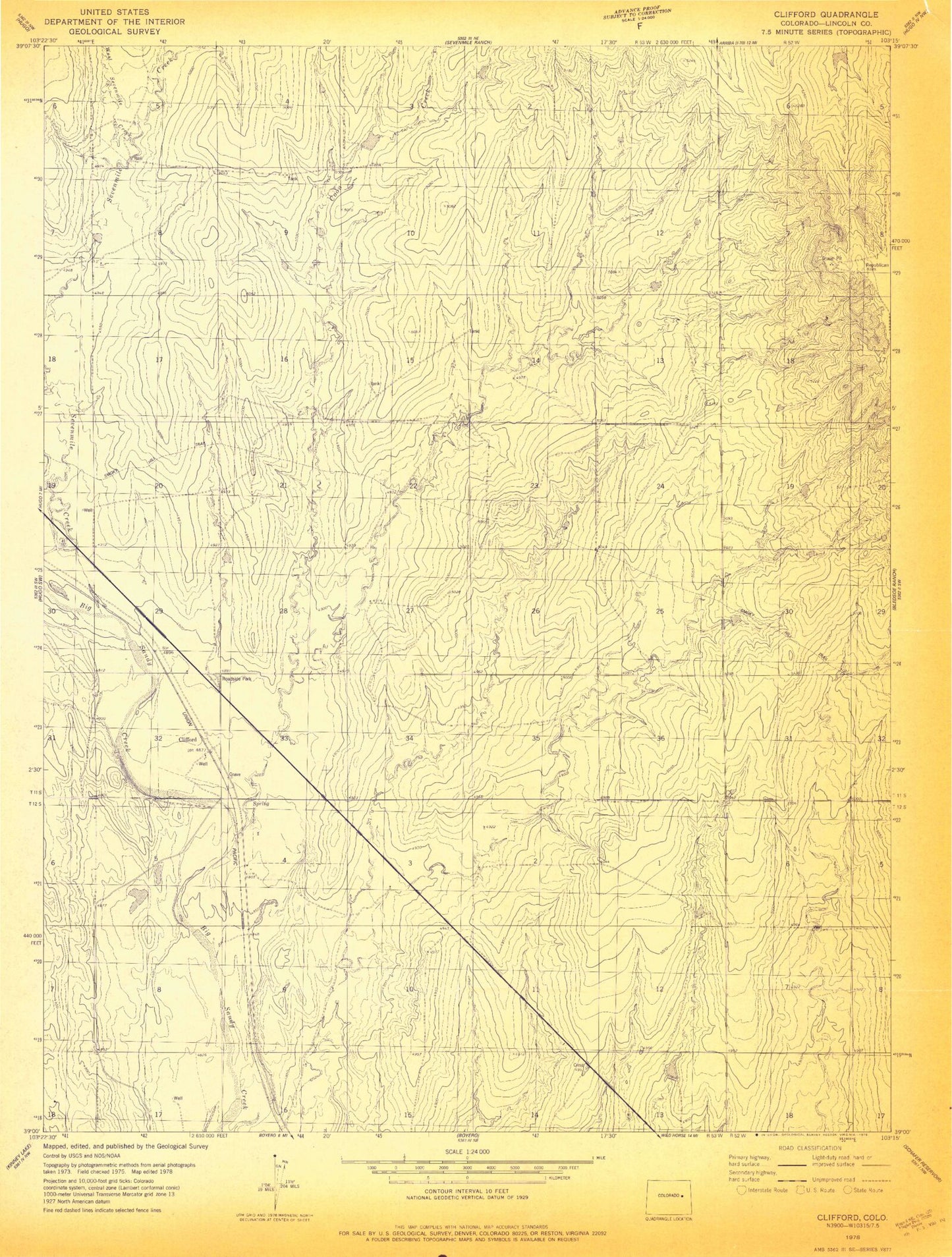 Classic USGS Clifford Colorado 7.5'x7.5' Topo Map Image