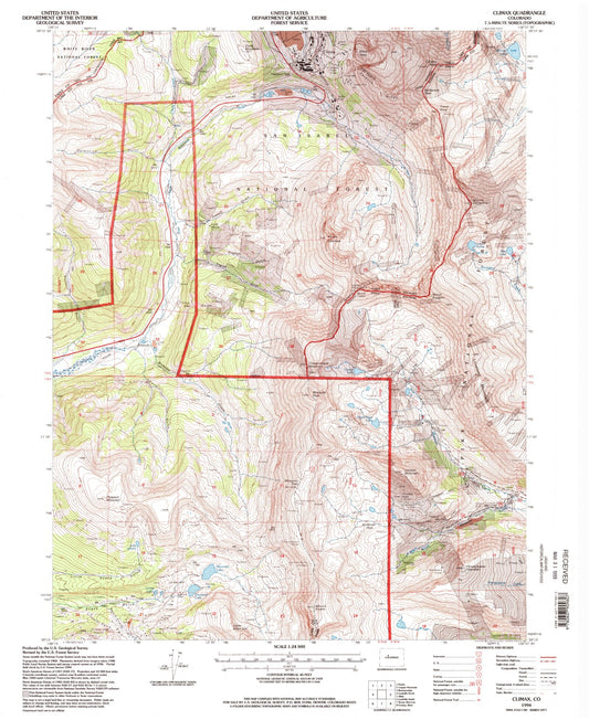 Classic USGS Climax Colorado 7.5'x7.5' Topo Map Image