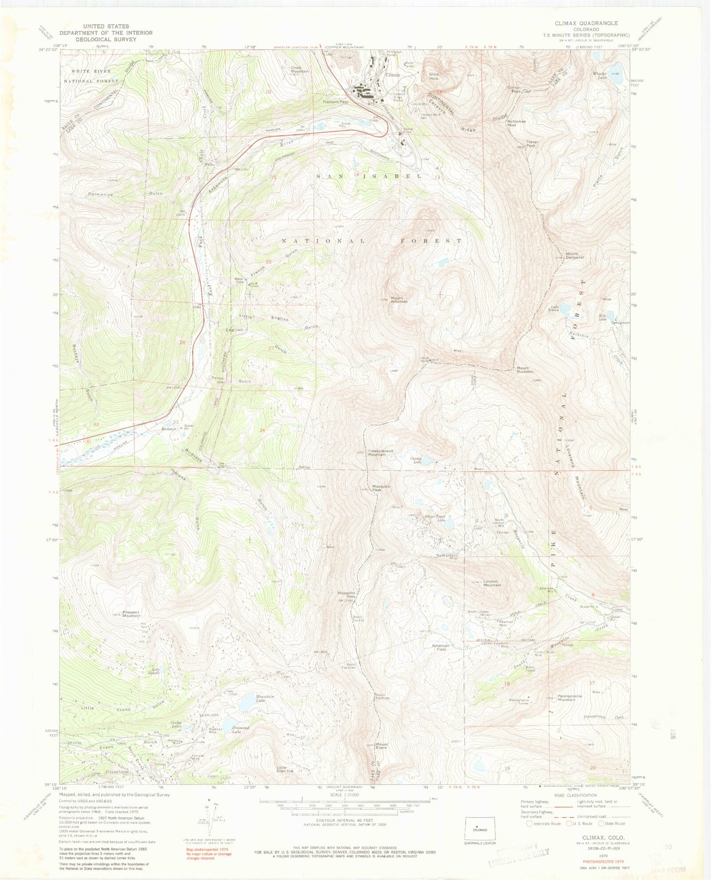 Classic USGS Climax Colorado 7.5'x7.5' Topo Map Image