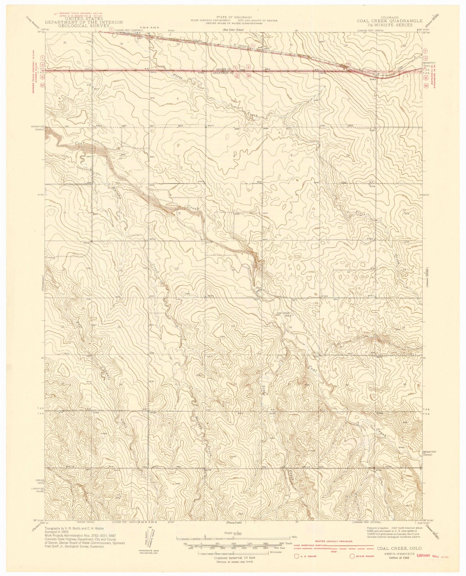 Classic USGS Coal Creek Colorado 7.5'x7.5' Topo Map Image