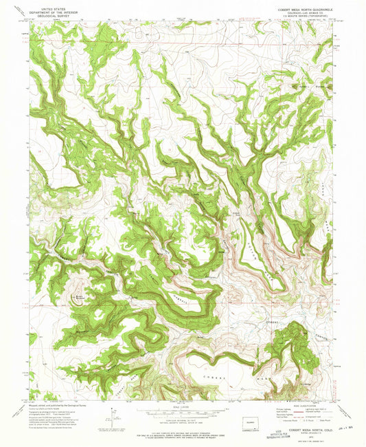 Classic USGS Cobert Mesa North Colorado 7.5'x7.5' Topo Map Image