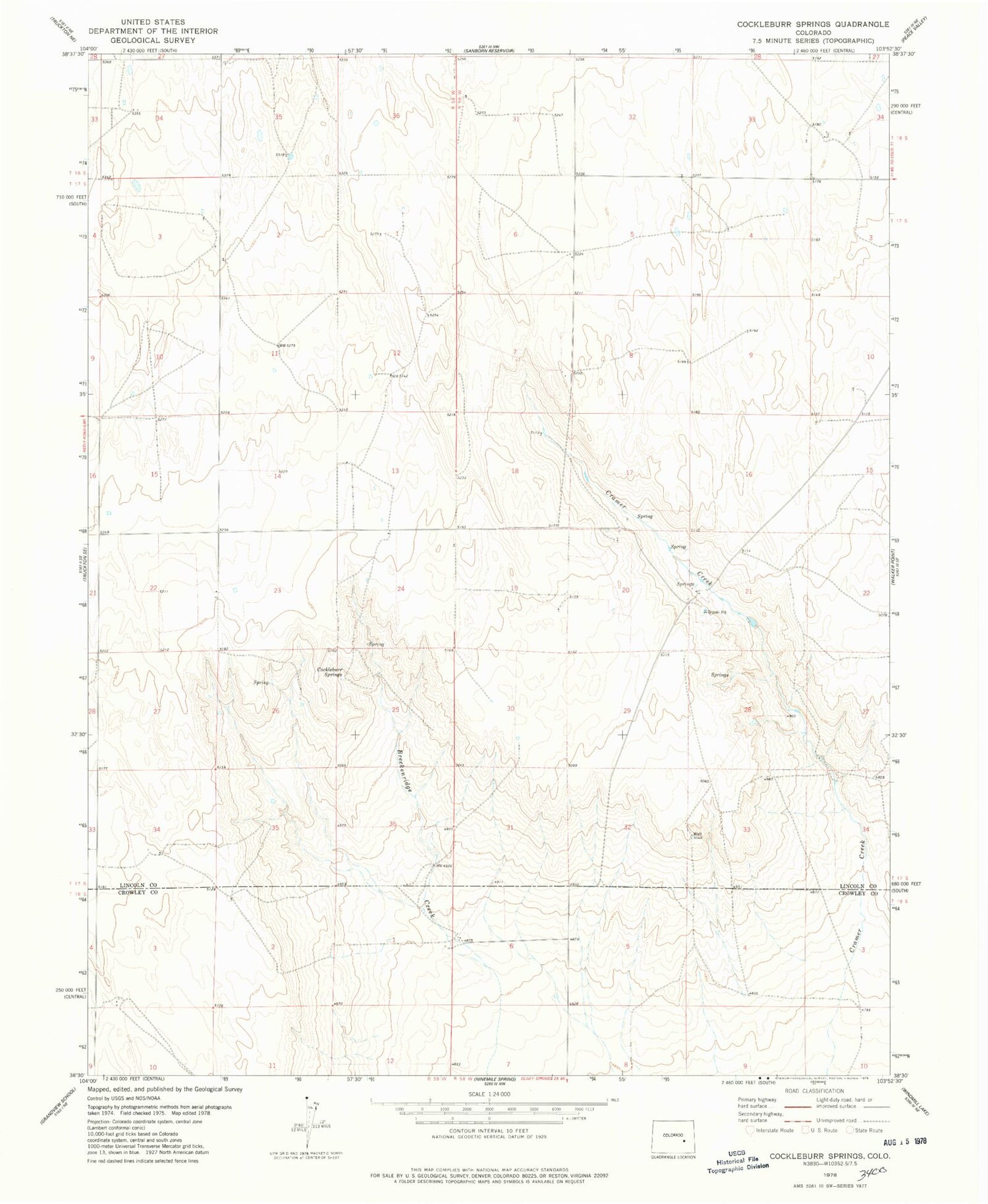 Classic USGS Cockleburr Springs Colorado 7.5'x7.5' Topo Map Image