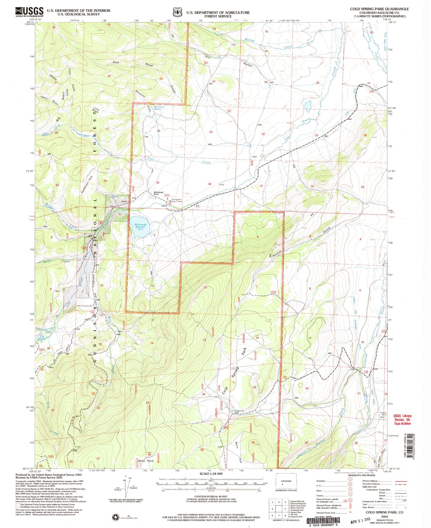 Classic USGS Cold Spring Park Colorado 7.5'x7.5' Topo Map Image