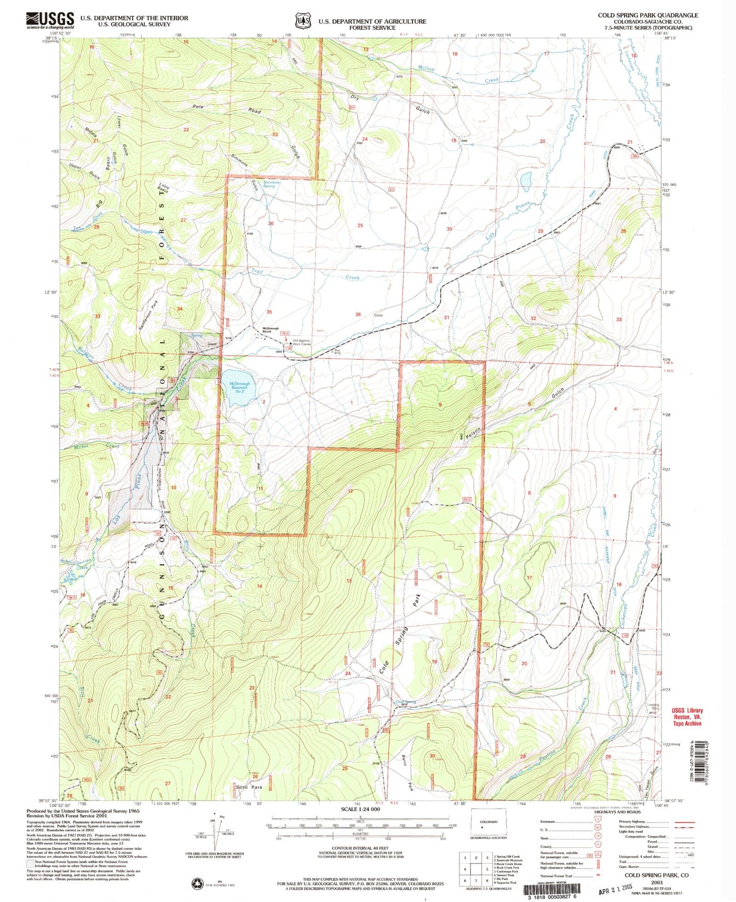 Classic USGS Cold Spring Park Colorado 7.5'x7.5' Topo Map Image