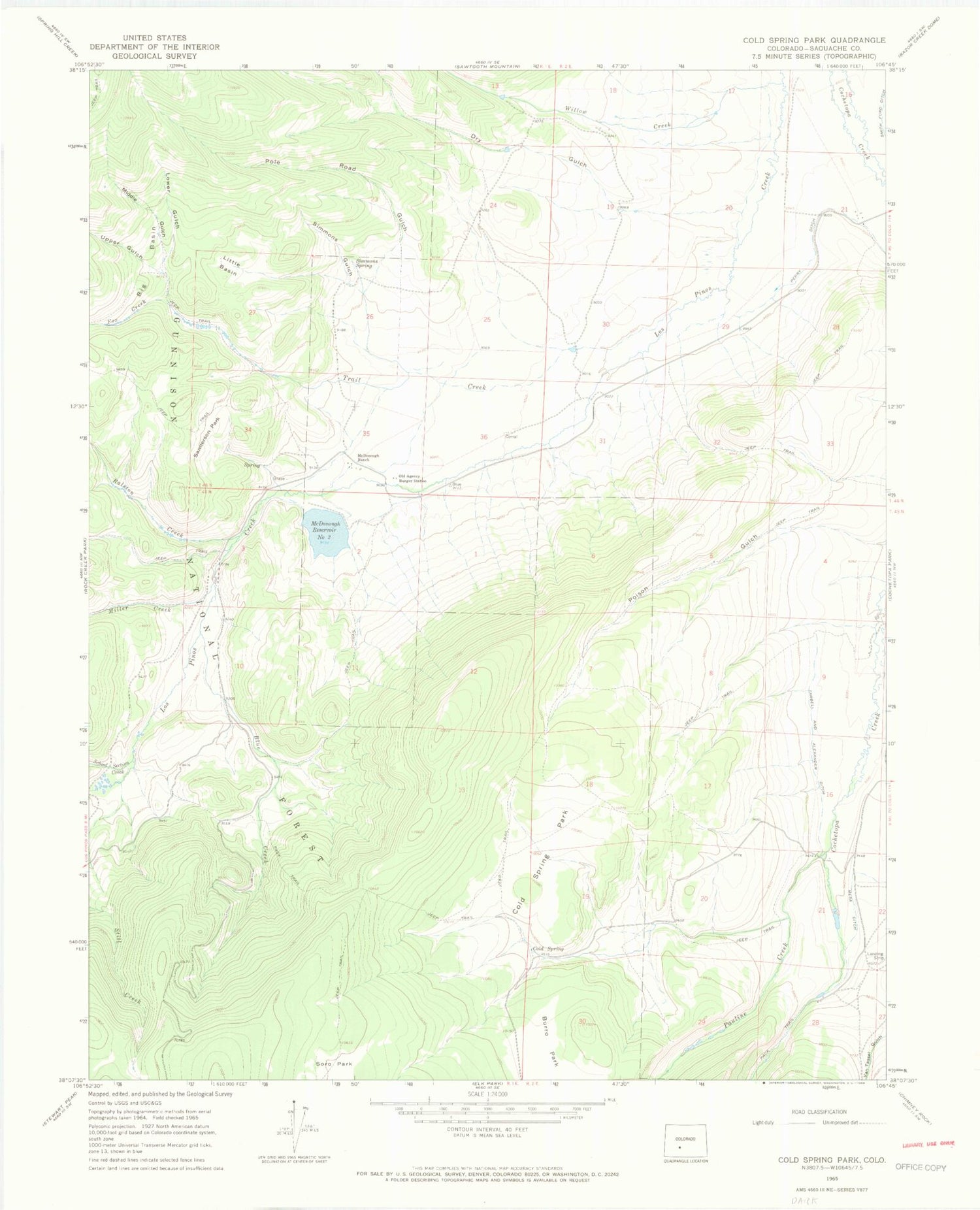 Classic USGS Cold Spring Park Colorado 7.5'x7.5' Topo Map Image